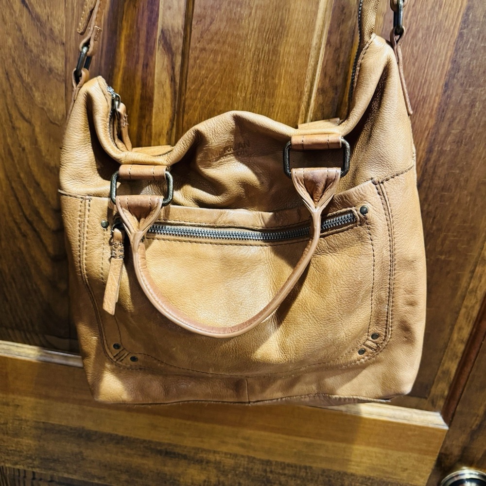 American Leather Company Medium Tan Handbag Shoulder Crossbody Bag Purse